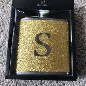 S initial gold glitter flask - new